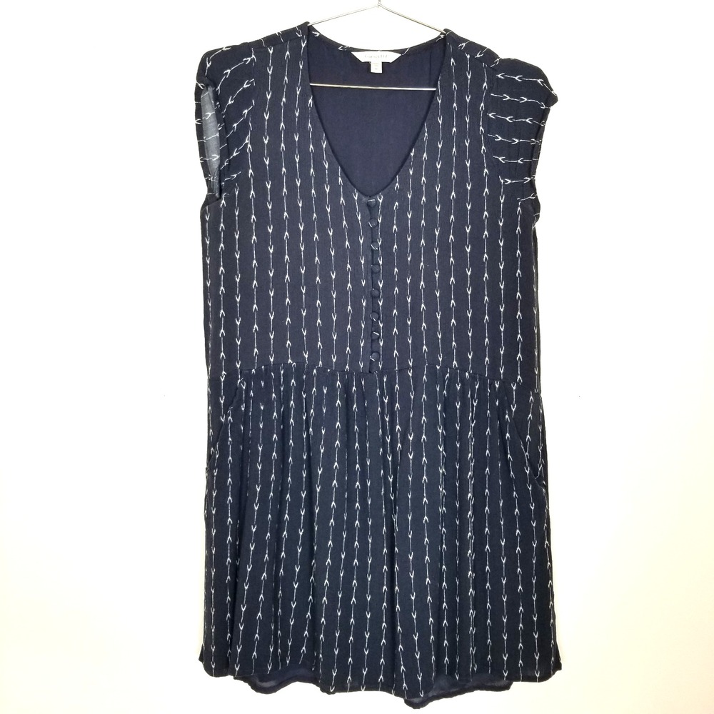 Garnet Hill Printed Cap Sleeve Mini Dress‎ Women Sz M Navy Viscose Summer